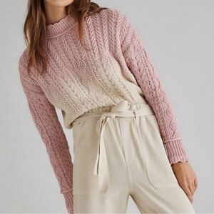Anthropologie Marci Pink Dip Dye Mock Neck Ribbed Cable Knit Sweater